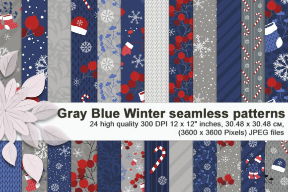 24 Gray Blue Winter Seamless Patterns: A Versatile Digital Resource for Seasonal Design Projects