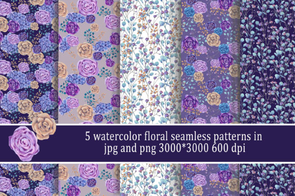 5 Watercolor Floral Seamless Patterns