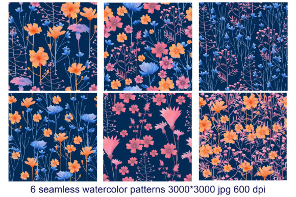 6 Flower Patterns: A Watercolor Design Set for Versatile Projects