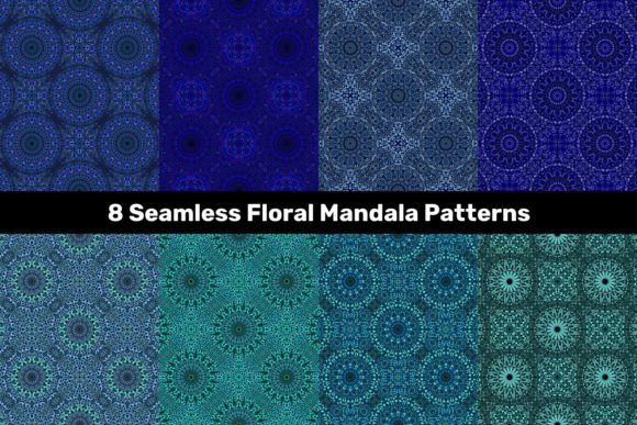 8 Blue Seamless Floral Mandala Patterns