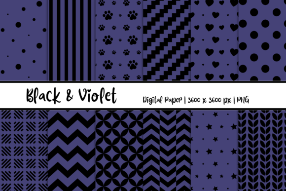 Black Violet Patterns Digital Paper for Everyday Design