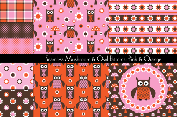 Mushroom Owl Patterns Pink Orange Design Set